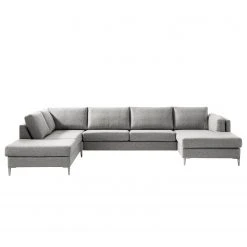 Studio Copenhagen Wohnlandschaft COSO Classic+ - Webstoff Inze: Hellgrau - Longchair davorstehend rechts / Ottomane links - Bettkasten - Chrom glänzend -Wohnzimmermöbel boutique en ligne 1000212027 200811 17103901667 DETAILS P000000001000212027