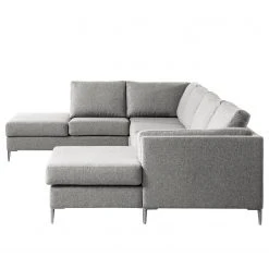 Studio Copenhagen Wohnlandschaft COSO Classic+ - Webstoff Inze: Hellgrau - Longchair davorstehend rechts / Ottomane links - Bettkasten - Chrom glänzend -Wohnzimmermöbel boutique en ligne 1000212027 200811 17103901668 DETAILS P000000001000212027