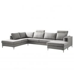 Studio Copenhagen Wohnlandschaft COSO Classic+ - Webstoff Inze: Hellgrau - Longchair davorstehend rechts / Ottomane links - Bettkasten - Chrom glänzend -Wohnzimmermöbel boutique en ligne 1000212027 200811 17104001670 DETAILS P000000001000212027