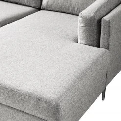 Studio Copenhagen Wohnlandschaft COSO Classic+ - Webstoff Inze: Hellgrau - Longchair davorstehend rechts / Ottomane links - Bettkasten - Chrom glänzend -Wohnzimmermöbel boutique en ligne 1000212027 200811 17104301677 DETAILS P000000001000212027