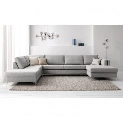 Studio Copenhagen Wohnlandschaft COSO Classic+ - Webstoff Inze: Hellgrau - Longchair davorstehend rechts / Ottomane links - Bettkasten - Chrom glänzend -Wohnzimmermöbel boutique en ligne 1000212027 200923 09521000717 MOOD DETAILS P000000001000212027 mood