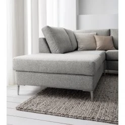 Studio Copenhagen Wohnlandschaft COSO Classic+ - Webstoff Inze: Hellgrau - Longchair davorstehend rechts / Ottomane links - Bettkasten - Chrom glänzend -Wohnzimmermöbel boutique en ligne 1000212027 200923 09521000719 DETAILS P000000001000212027