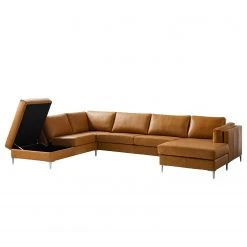 Studio Copenhagen Wohnlandschaft COSO Classic+ - Echtleder Taru: Hellbraun - Longchair davorstehend rechts / Ottomane links - Bettkasten - Chrom glänzend -Wohnzimmermöbel boutique en ligne 1000212033 200811 17221001089 DETAILS P000000001000212033