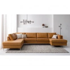 Studio Copenhagen Wohnlandschaft COSO Classic+ - Echtleder Taru: Hellbraun - Longchair davorstehend rechts / Ottomane links - Bettkasten - Chrom glänzend -Wohnzimmermöbel boutique en ligne 1000212033 200923 09530200417 MOOD DETAILS P000000001000212033 mood