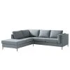 Studio Copenhagen Ecksofa COSO Classic+ mit Ottomane - Webstoff Inze: Graublau - Breite: 245 cm - Ottomane davorstehend links - Bettkasten - Eiche Dunkel