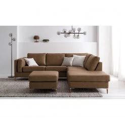 Studio Copenhagen Ecksofa COSO Classic+ mit Ottomane - Echtleder Taru: Nougat - Breite: 245 cm - Ottomane davorstehend rechts - Bettkasten - Eiche Dunkel -Wohnzimmermöbel boutique en ligne 1000212869 201008 13335500230 MOOD DETAILS P000000001000212869 mood