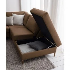 Studio Copenhagen Ecksofa COSO Classic+ mit Ottomane - Echtleder Taru: Nougat - Breite: 245 cm - Ottomane davorstehend rechts - Bettkasten - Eiche Dunkel -Wohnzimmermöbel boutique en ligne 1000212869 201008 13335600232 DETAILS P000000001000212869