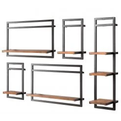 Ars manufacti Wandregal-Set Manchester II (5-teilig) - Akazie massiv / Metall - Akazie / Anthrazit