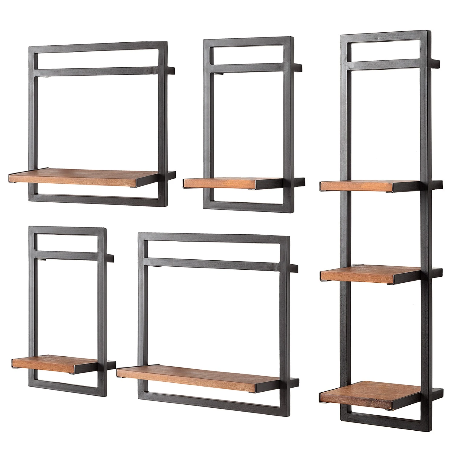 Ars manufacti Wandregal-Set Manchester III (5-teilig) - Akazie massiv / Metall - Akazie / Anthrazit 1 Ars manufacti Wandregal-Set Manchester III (5-teilig) - Akazie massiv / Metall - Akazie / Anthrazit