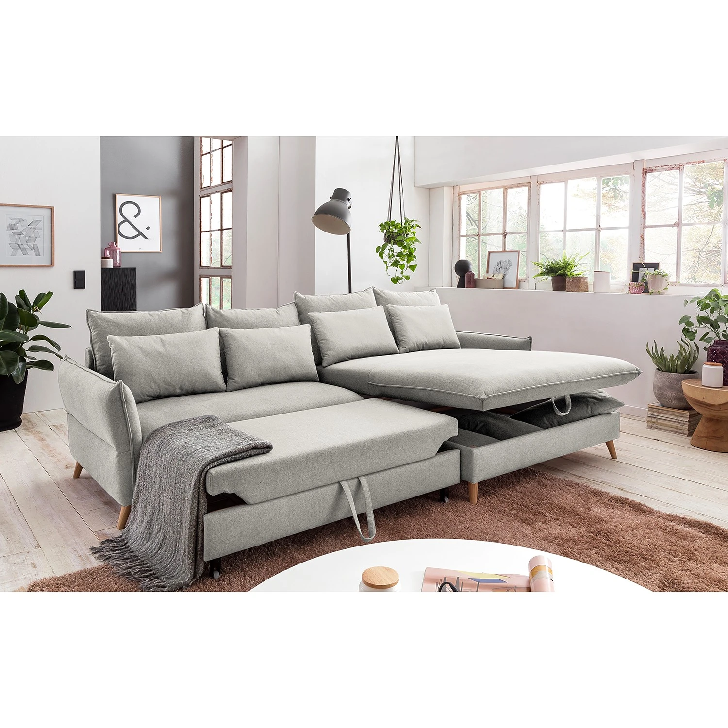 Fredriks Ecksofa Sketty - Microfaser - Hellgrau - Longchair davorstehend rechts - Schlaffunktion - Bettkasten 3 Fredriks Ecksofa Sketty - Microfaser - Hellgrau - Longchair davorstehend rechts - Schlaffunktion - Bettkasten – Bild 3