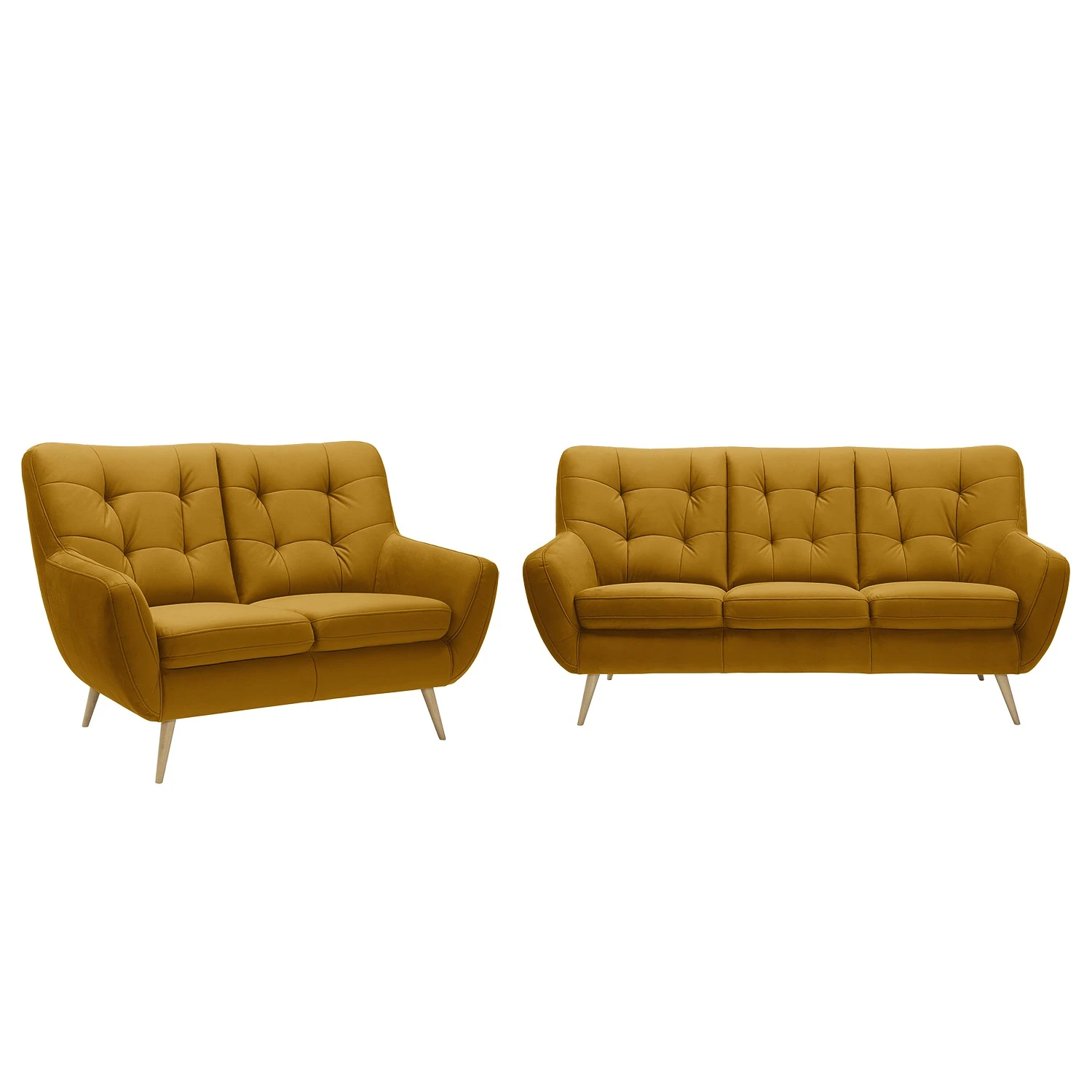 Fredriks Polstergarnitur Sawston I (3-2) - Samt - Olivgelb 1 Fredriks Polstergarnitur Sawston I (3-2) - Samt - Olivgelb