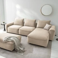 Studio Copenhagen Ecksofa Buckley II - Samt Shyla: Beige - Longchair davorstehend rechts -Wohnzimmermöbel boutique en ligne 1000218140 210127 14545400239 MOOD DETAILS P000000001000218140 mood