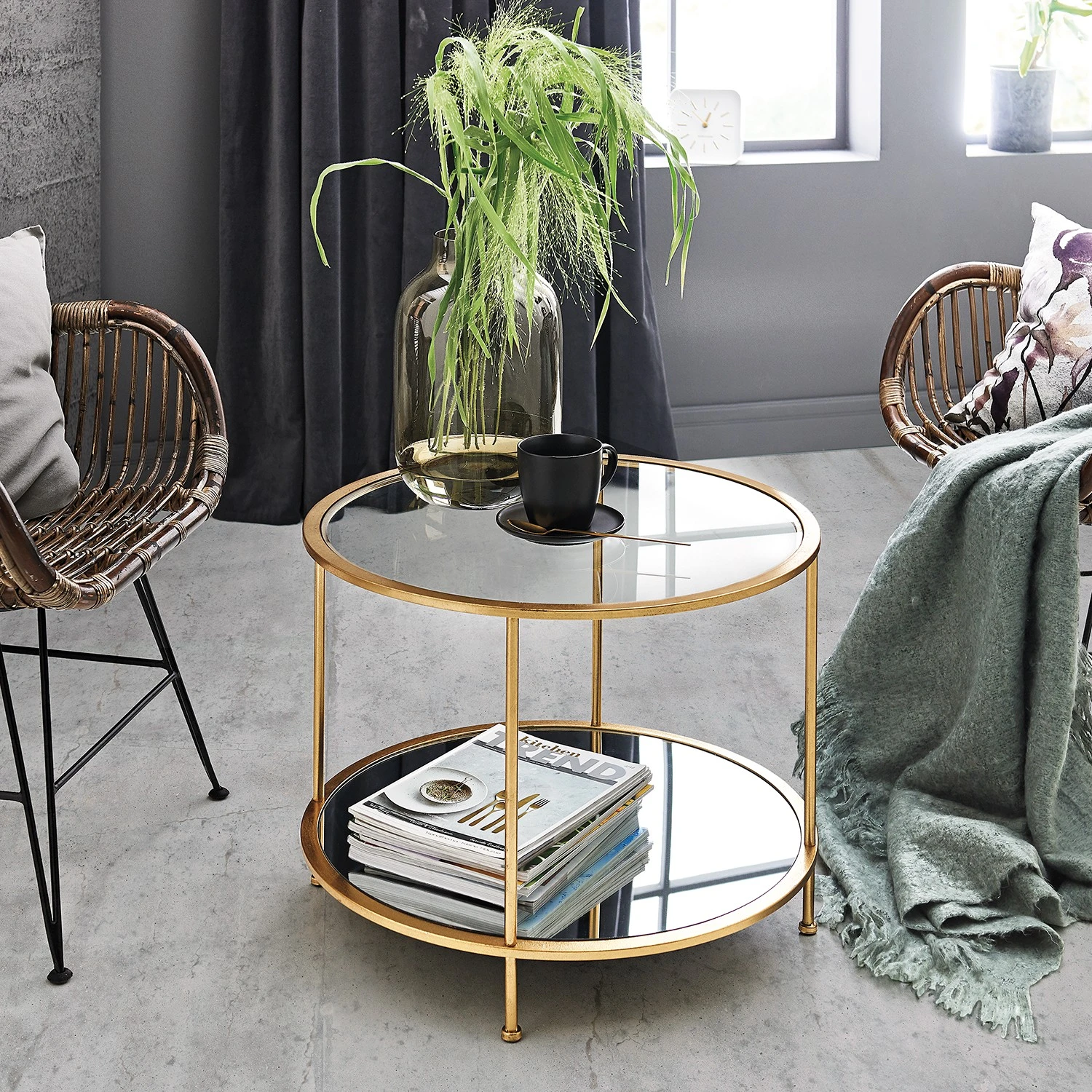 Red Living Couchtisch Casa View II - Glas / Metall - Gold 2 Red Living Couchtisch Casa View II - Glas / Metall - Gold – Bild 2