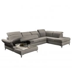 Fredriks Wohnlandschaft Glenmoore - Webstoff - Webstoff Ganum: Steingrau - Longchair davorstehend links / Ottomane rechts -Wohnzimmermöbel boutique en ligne 1000222220 201113 21120600176 DETAILS P000000001000222220