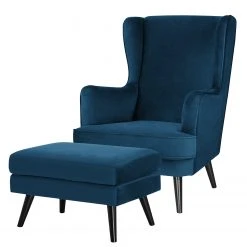 Jack & Alice Ohrensessel Limeri - Samt Criada: Marineblau - Mit Hocker