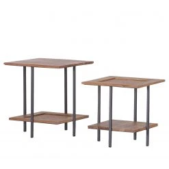 Ars manufacti Beistelltisch Leyma (2er-Set) - Rattan / Akazie massiv - Akazie / Anthrazit