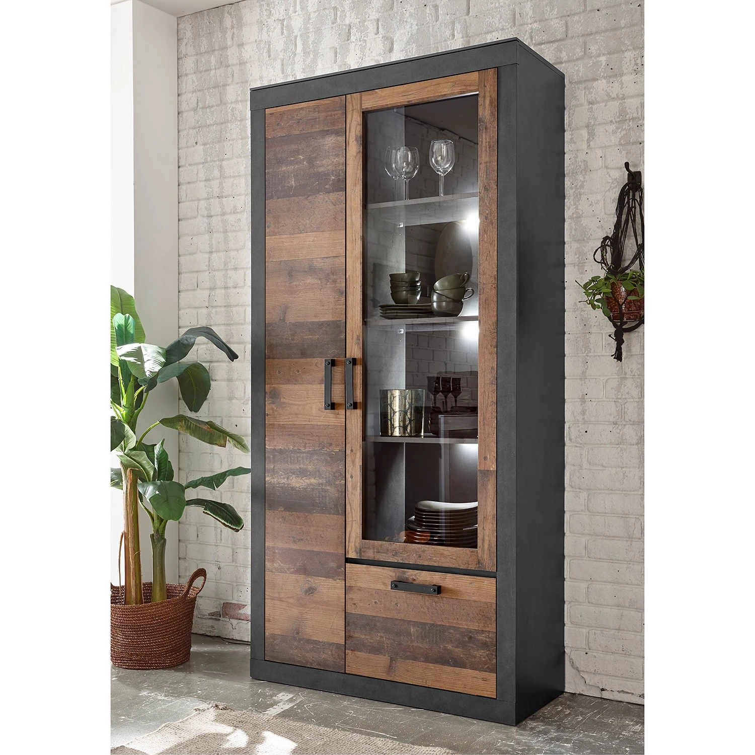 Red Living Vitrinenschrank Buzan - Altholz Dekor / Anthrazit 2 Red Living Vitrinenschrank Buzan - Altholz Dekor / Anthrazit – Bild 2