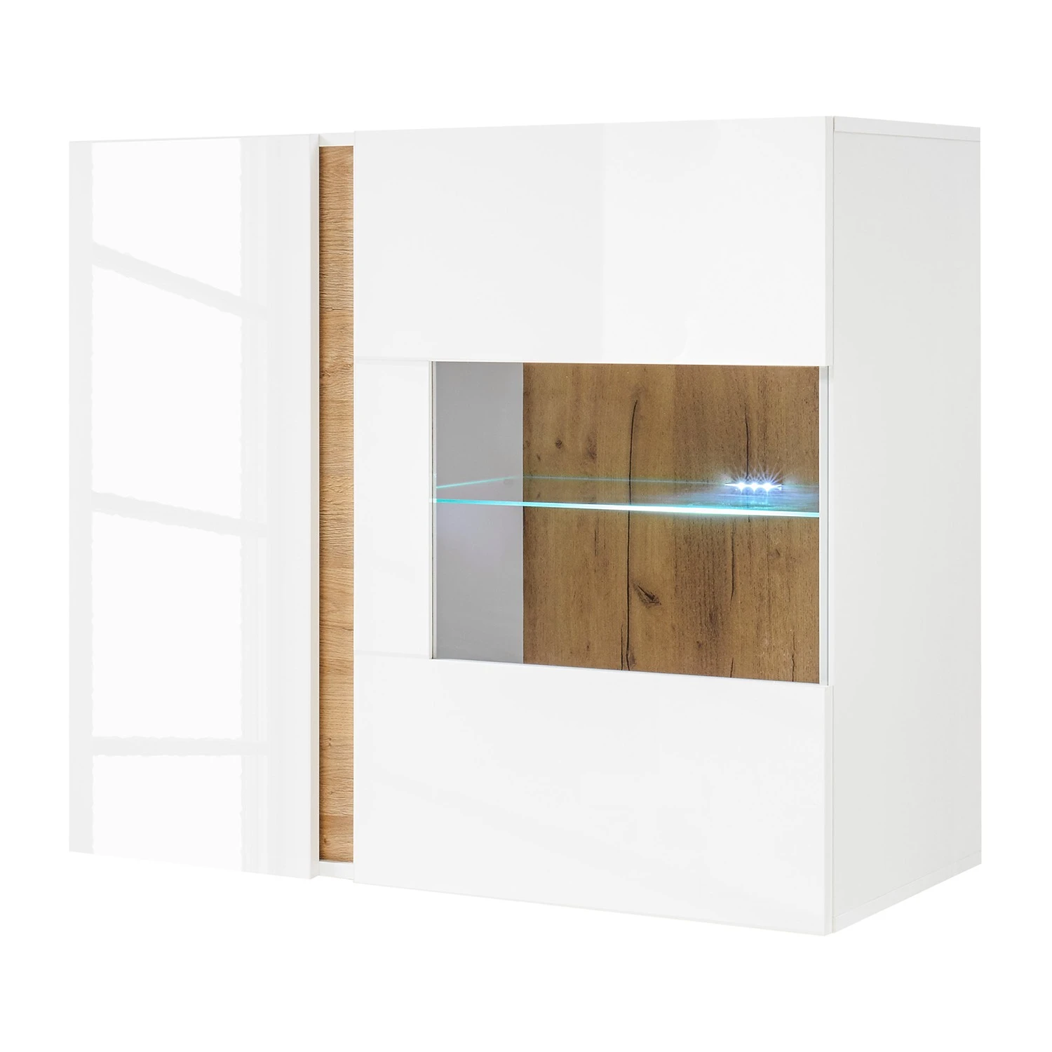Loftscape Wohnwand Cailla II (4-teilig) - Hochglanz Weiß / Eiche Dekor 7 Loftscape Wohnwand Cailla II (4-teilig) - Hochglanz Weiß / Eiche Dekor – Bild 7