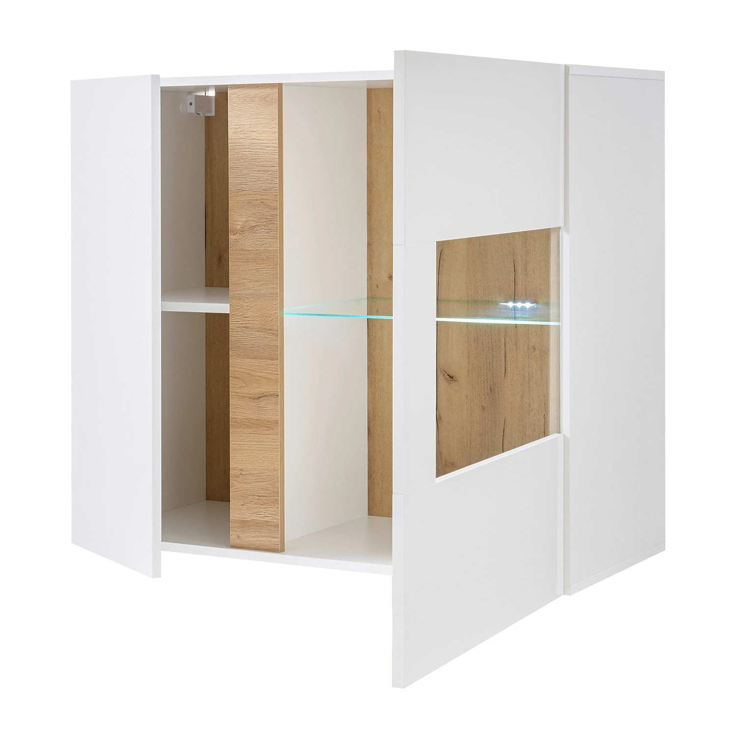 Loftscape Wohnwand Cailla II (4-teilig) - Hochglanz Weiß / Eiche Dekor 9 Loftscape Wohnwand Cailla II (4-teilig) - Hochglanz Weiß / Eiche Dekor – Bild 9