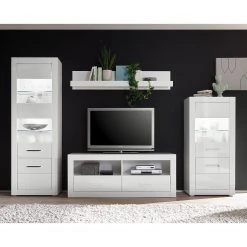 Loftscape Wohnwand Bricktown I (4-teilig) - Hochglanz Weiß / Matt Weiß