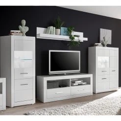 Loftscape Wohnwand Bricktown V (4-teilig) - Hochglanz Weiß / Matt Weiß