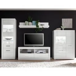 Loftscape Wohnwand Bricktown II (4-teilig) - Hochglanz Weiß / Matt Weiß