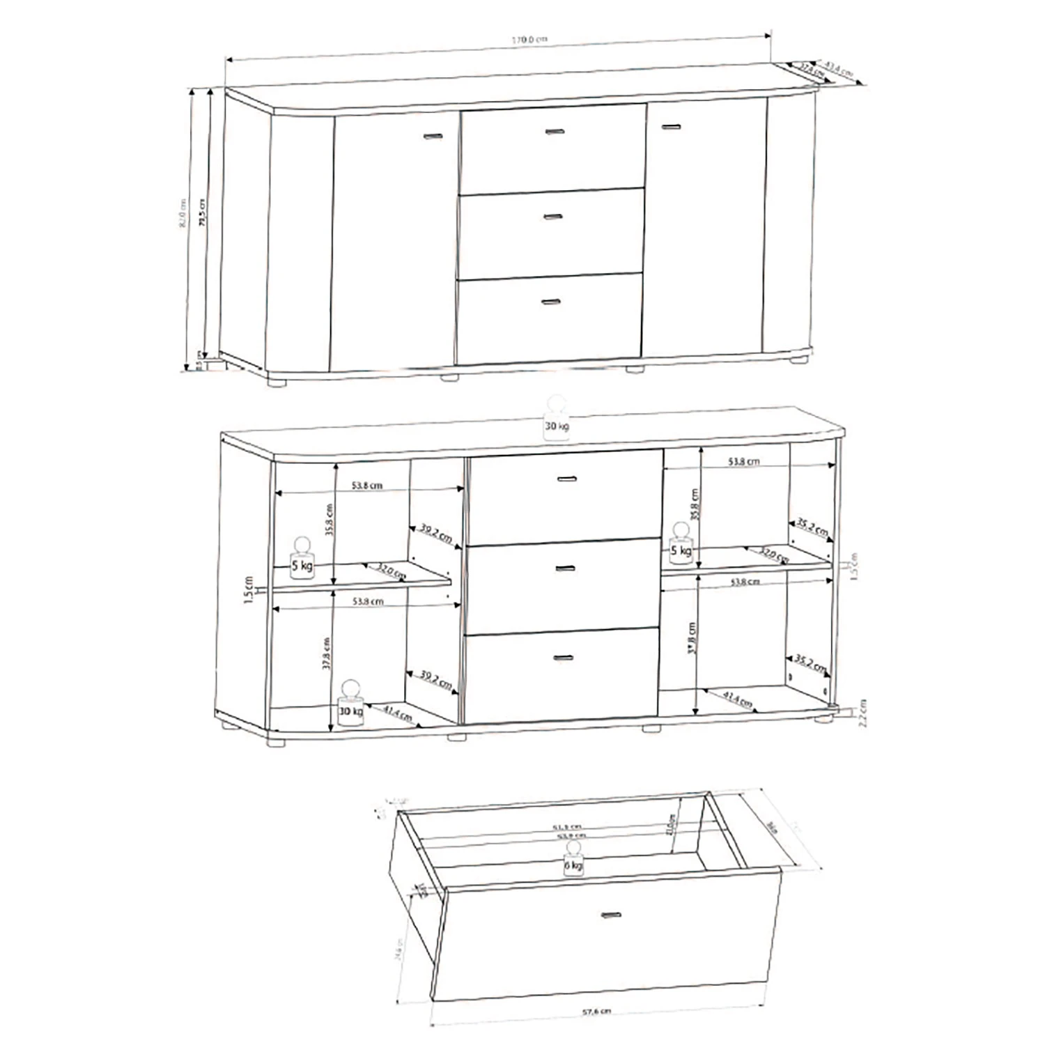 Fredriks Sideboard Karlsburg - Hochglanz Weiß / Altholz Dekor 9 Fredriks Sideboard Karlsburg - Hochglanz Weiß / Altholz Dekor – Bild 9