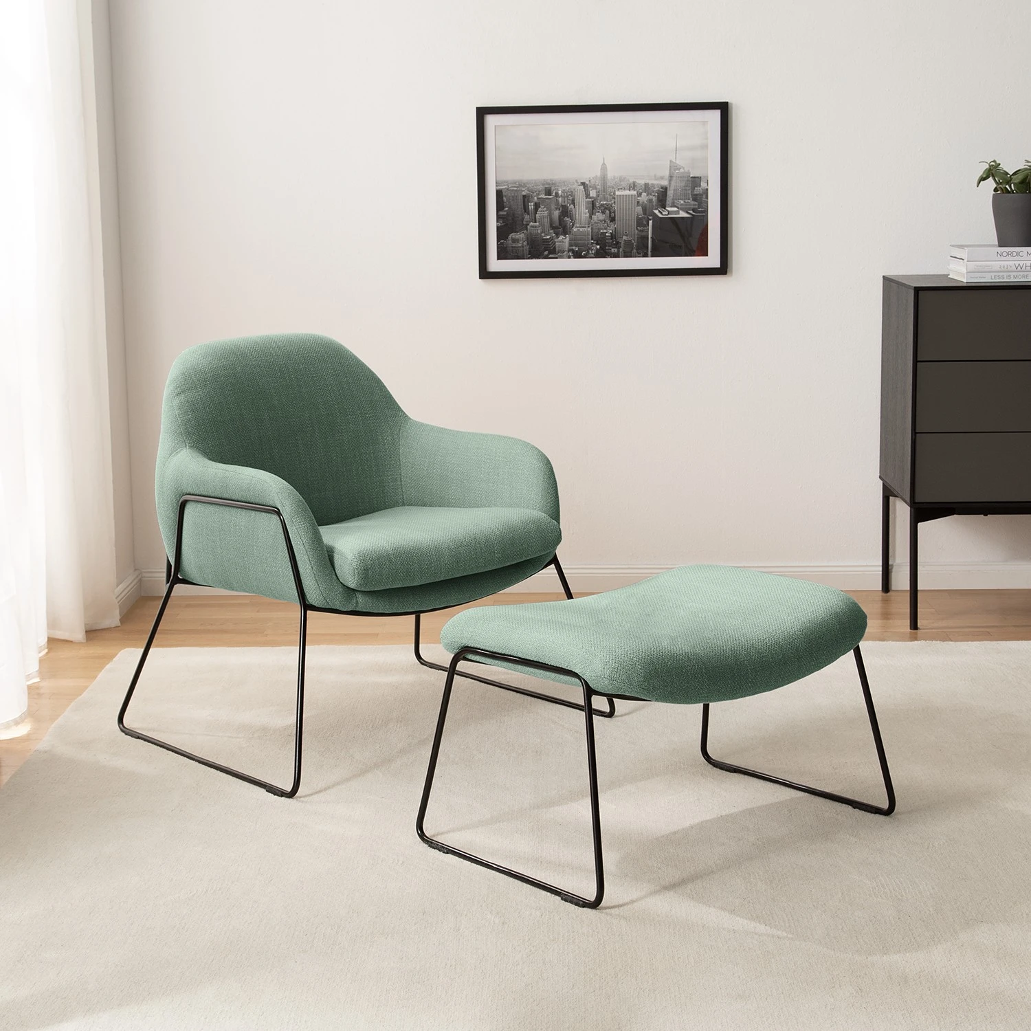 Red Living Polsterhocker Culin - Webstoff Noela: Mintgrau 2 Red Living Polsterhocker Culin - Webstoff Noela: Mintgrau – Bild 2