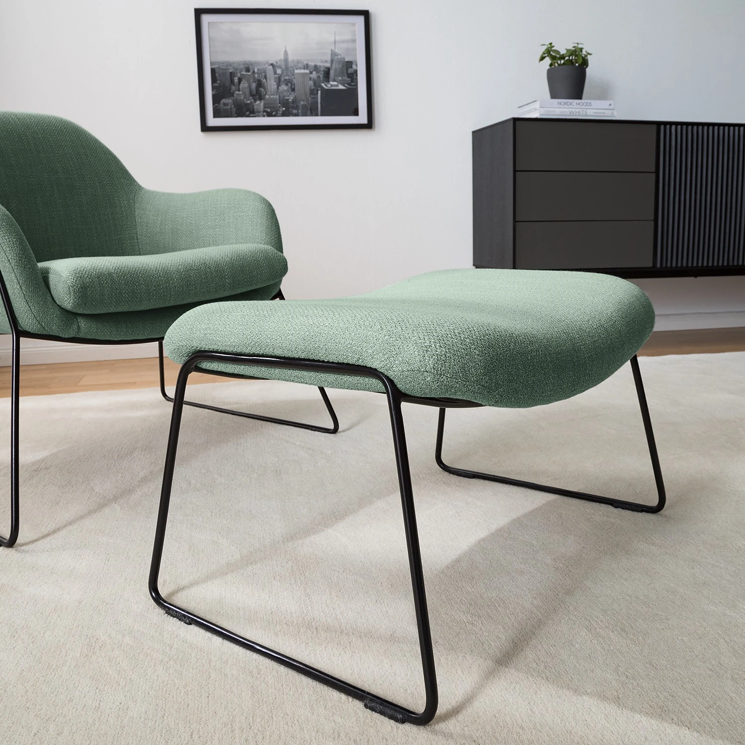 Red Living Polsterhocker Culin - Webstoff Noela: Mintgrau 3 Red Living Polsterhocker Culin - Webstoff Noela: Mintgrau – Bild 3