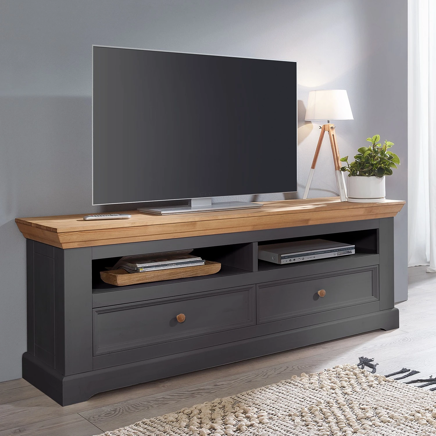 Maison Belfort TV-Lowboard Ummanz II - Kiefer massiv - Kiefer Grau 2 Maison Belfort TV-Lowboard Ummanz II - Kiefer massiv - Kiefer Grau – Bild 2