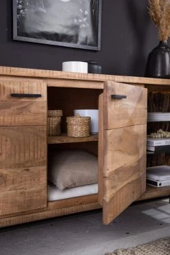 Ars Natura Sideboard Roody - Inkl. Beleuchtung - Akazie massiv / Metall - Akazie / Schwarz -Wohnzimmermöbel boutique en ligne 1000238181 220420 052 DETAILS P000000001000238181