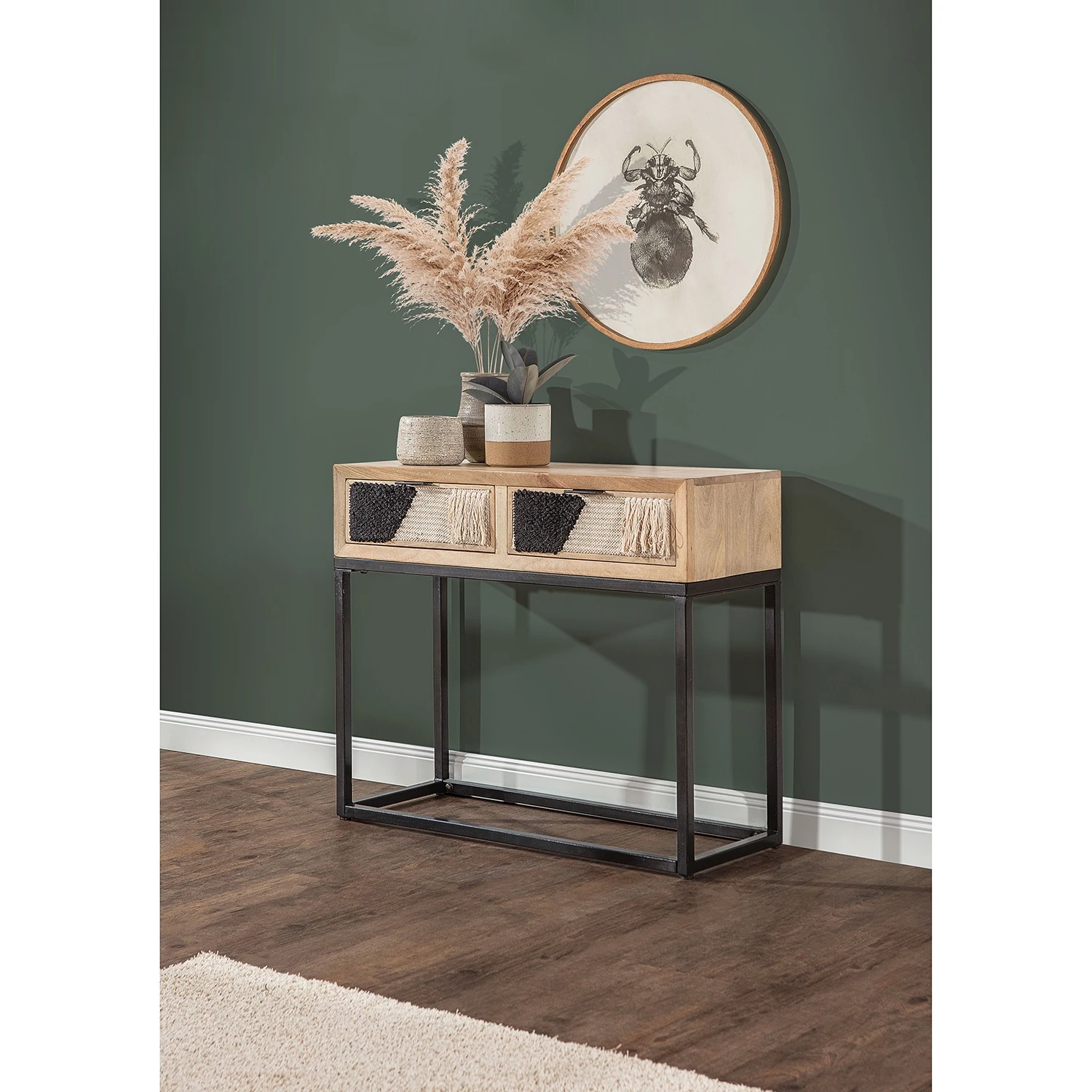 Naturoo Konsolentisch Soyans - Mango teilmassiv / Metall - Beige / Schwarz 2 Naturoo Konsolentisch Soyans - Mango teilmassiv / Metall - Beige / Schwarz – Bild 2