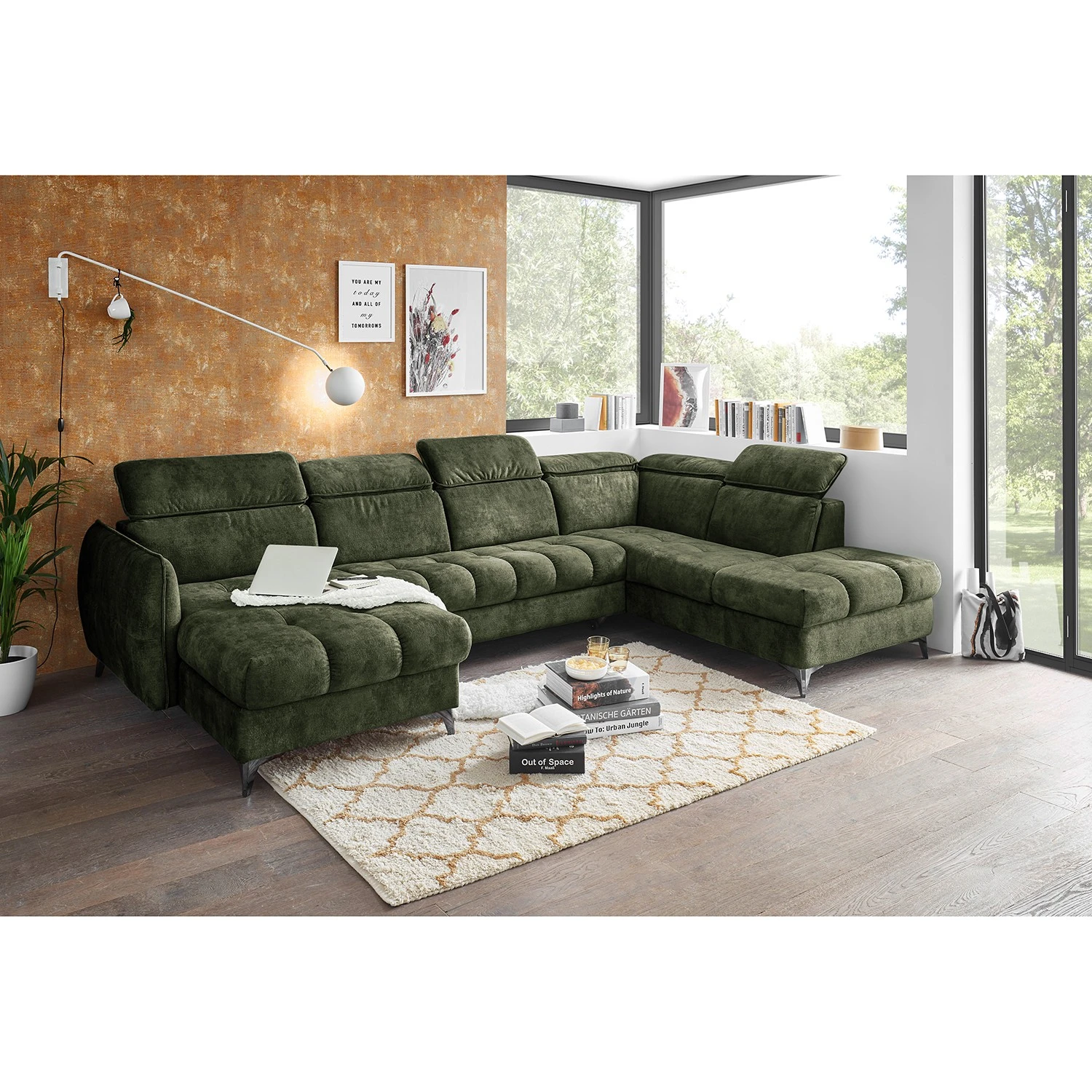 Loftscape Wohnlandschaft Grillon - Samt - Samt Insa: Moosgrün - Longchair davorstehend links / Ottomane rechts 2 Loftscape Wohnlandschaft Grillon - Samt - Samt Insa: Moosgrün - Longchair davorstehend links / Ottomane rechts – Bild 2