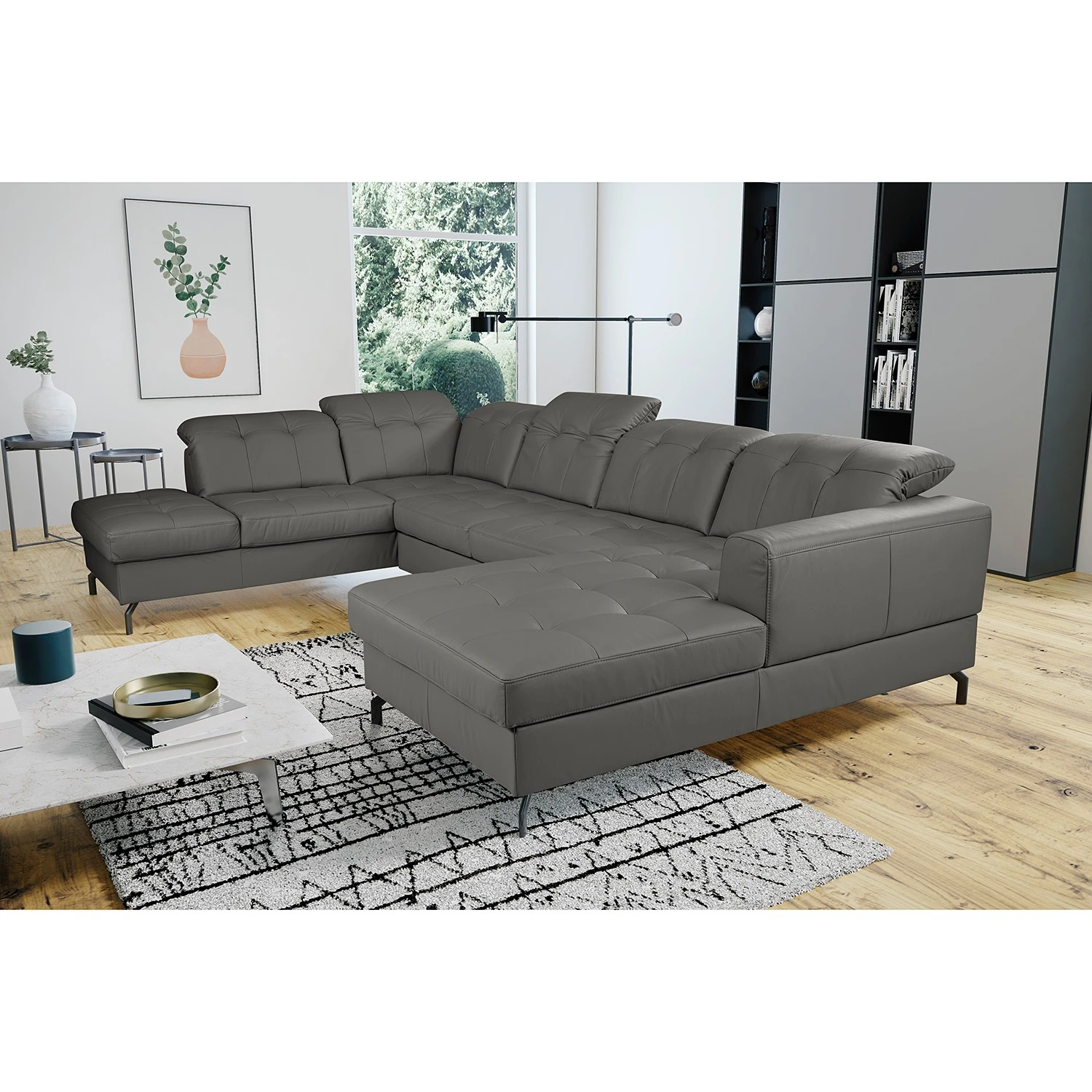 Fredriks Wohnlandschaft White Pine - Echtleder - Echtleder Mabra: Grau - Longchair davorstehend rechts / Ottomane links 2 Fredriks Wohnlandschaft White Pine - Echtleder - Echtleder Mabra: Grau - Longchair davorstehend rechts / Ottomane links – Bild 2