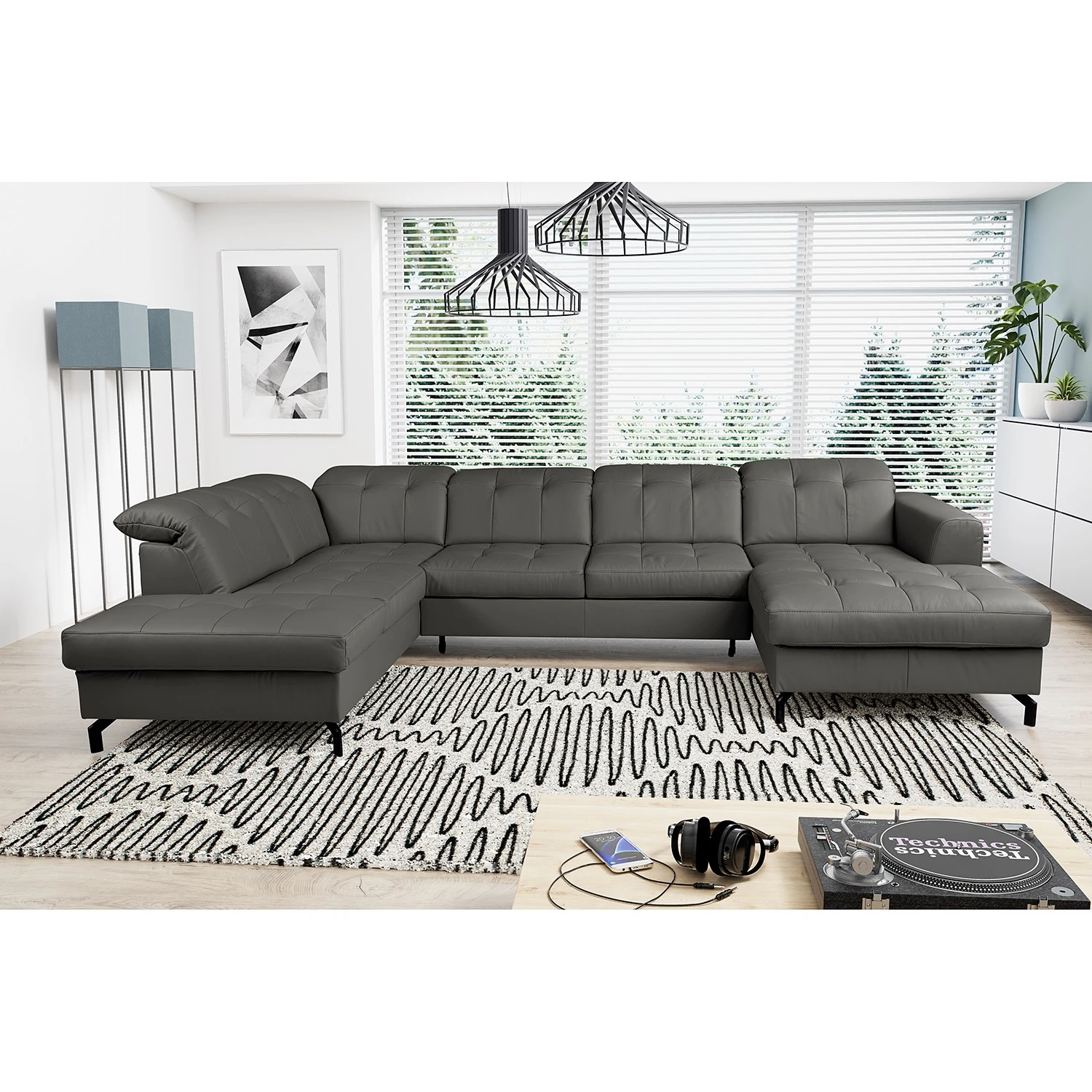 Fredriks Wohnlandschaft White Pine - Echtleder - Echtleder Mabra: Grau - Longchair davorstehend rechts / Ottomane links 3 Fredriks Wohnlandschaft White Pine - Echtleder - Echtleder Mabra: Grau - Longchair davorstehend rechts / Ottomane links – Bild 3