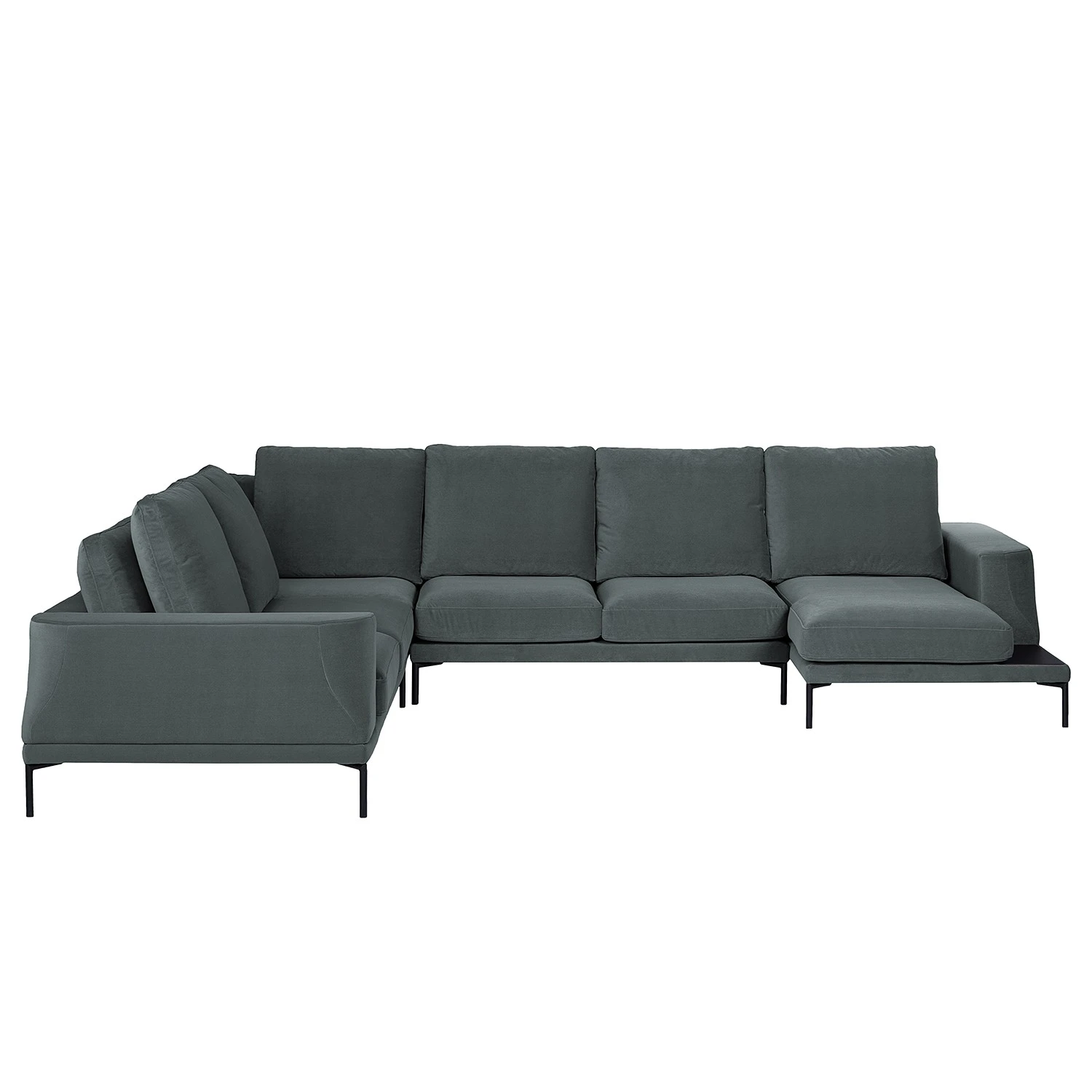 Fredriks Wohnlandschaft Grossa - Samt - Samt Vaia: Dunkelgrau - Longchair davorstehend rechts / Ottomane links 2 Fredriks Wohnlandschaft Grossa - Samt - Samt Vaia: Dunkelgrau - Longchair davorstehend rechts / Ottomane links – Bild 2