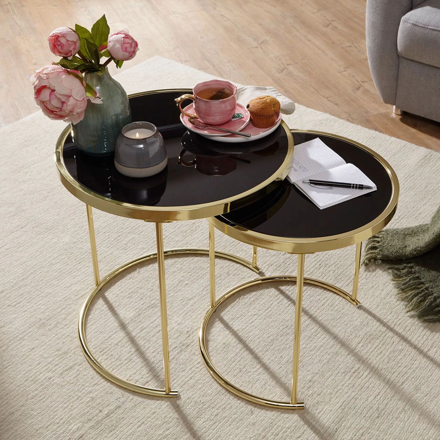 Red Living Beistelltisch Messery (2er-Set) - Glas / Metall - Schwarz / Gold 3 Red Living Beistelltisch Messery (2er-Set) - Glas / Metall - Schwarz / Gold – Bild 3