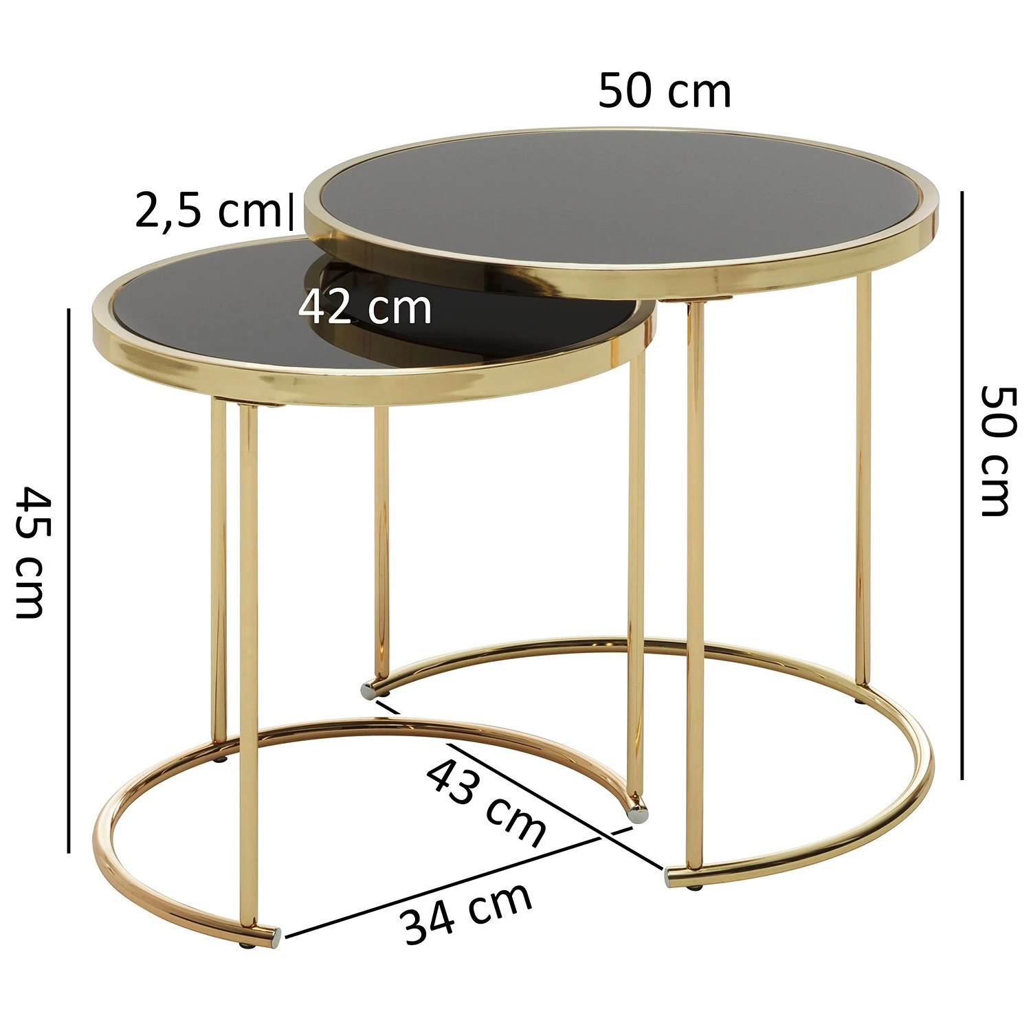 Red Living Beistelltisch Messery (2er-Set) - Glas / Metall - Schwarz / Gold 6 Red Living Beistelltisch Messery (2er-Set) - Glas / Metall - Schwarz / Gold – Bild 6