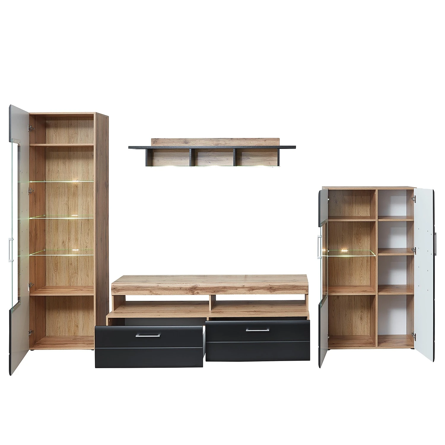 Loftscape Wohnwand Belloc (4-teilig) - Inkl. Beleuchtung - Matt Schwarz / Eiche Dekor 5 Loftscape Wohnwand Belloc (4-teilig) - Inkl. Beleuchtung - Matt Schwarz / Eiche Dekor – Bild 5