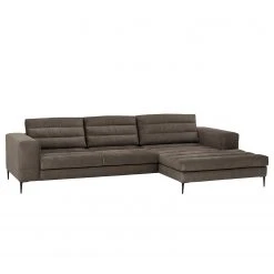 Fredriks Ecksofa Valmorel - Webstoff - Microfaser Knarik: Cappuccino - Longchair davorstehend rechts - Ohne Hocker