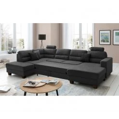 Fredriks Wohnlandschaft Valines - Webstoff - Webstoff Kona: Schwarz - Longchair davorstehend rechts / Ottomane links - Mit Schlaffunktion - Mit Kopfstütze -Wohnzimmermöbel boutique en ligne 1000249830 210415 15445800166 MOOD DETAILS P000000001000249830 mood