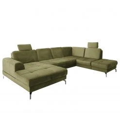 Loftscape Wohnlandschaft Lascaux - Samt - Samt Ravi: Olivgrün - Longchair davorstehend links / Ottomane rechts