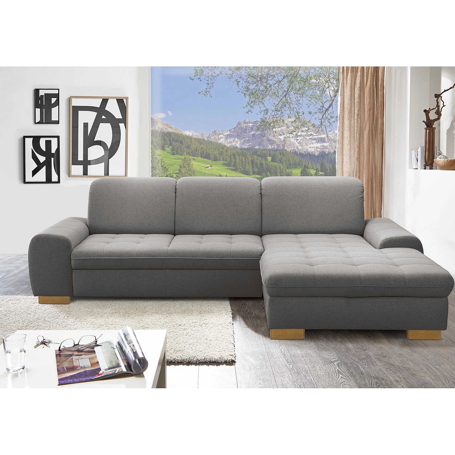 Loftscape Ecksofa Boussay - Webstoff - Webstoff Neli: Grau - Longchair davorstehend rechts - Mit Schlaffunktion 2 Loftscape Ecksofa Boussay - Webstoff - Webstoff Neli: Grau - Longchair davorstehend rechts - Mit Schlaffunktion – Bild 2
