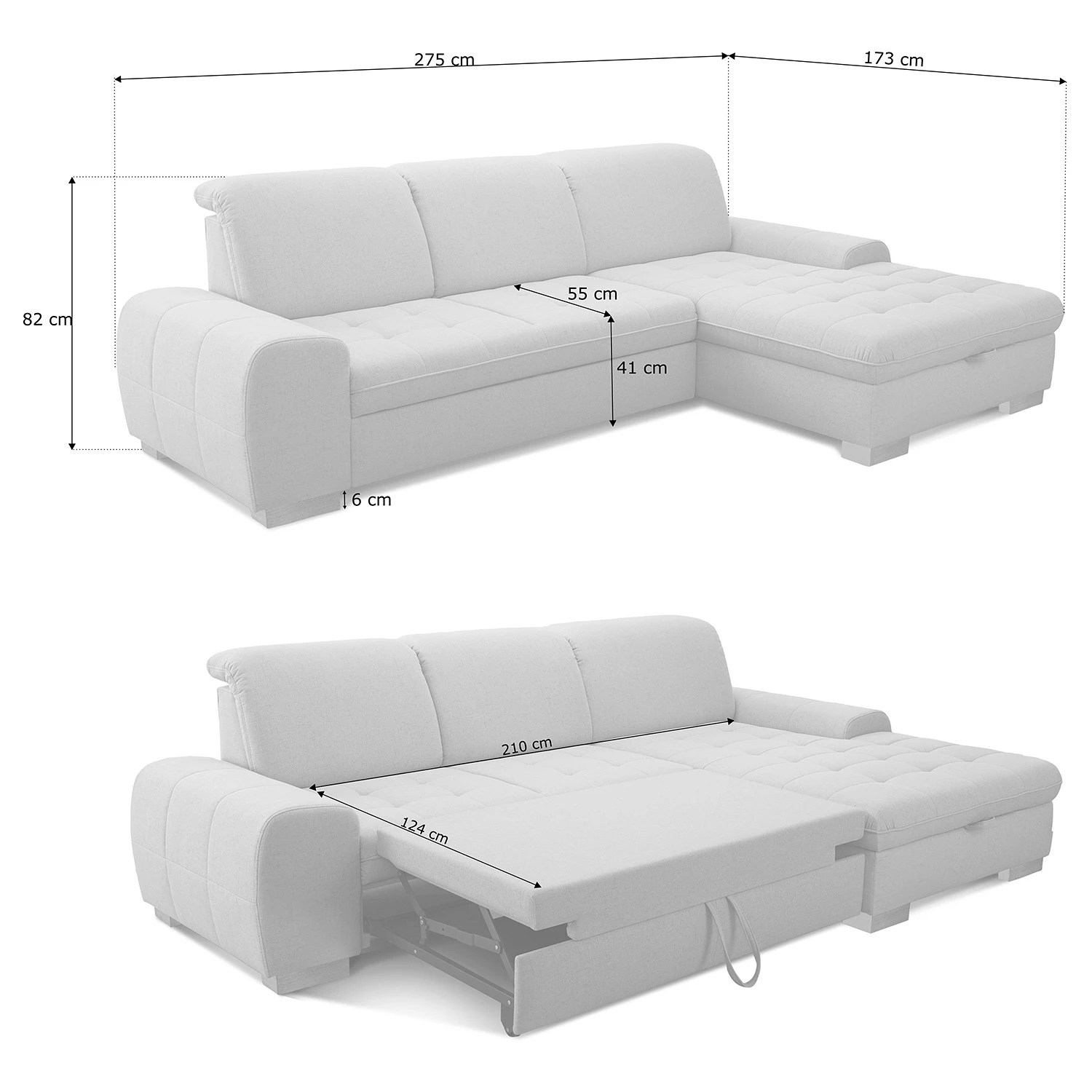 Loftscape Ecksofa Boussay - Webstoff - Webstoff Neli: Grau - Longchair davorstehend rechts - Mit Schlaffunktion 10 Loftscape Ecksofa Boussay - Webstoff - Webstoff Neli: Grau - Longchair davorstehend rechts - Mit Schlaffunktion – Bild 10