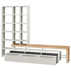 GWINNER Wohnkombination Bellano I (2-teilig) - Echtholzfurnier - Matt Weiß / Balkeneiche - Ausrichtung rechts - Mit Beleuchtung -Wohnzimmermöbel boutique en ligne 1000254973 210511 10461200307 DETAILS P000000001000254973