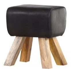 Red Living Polsterhocker Bompard - Echtleder / Mango massiv - Anthrazit