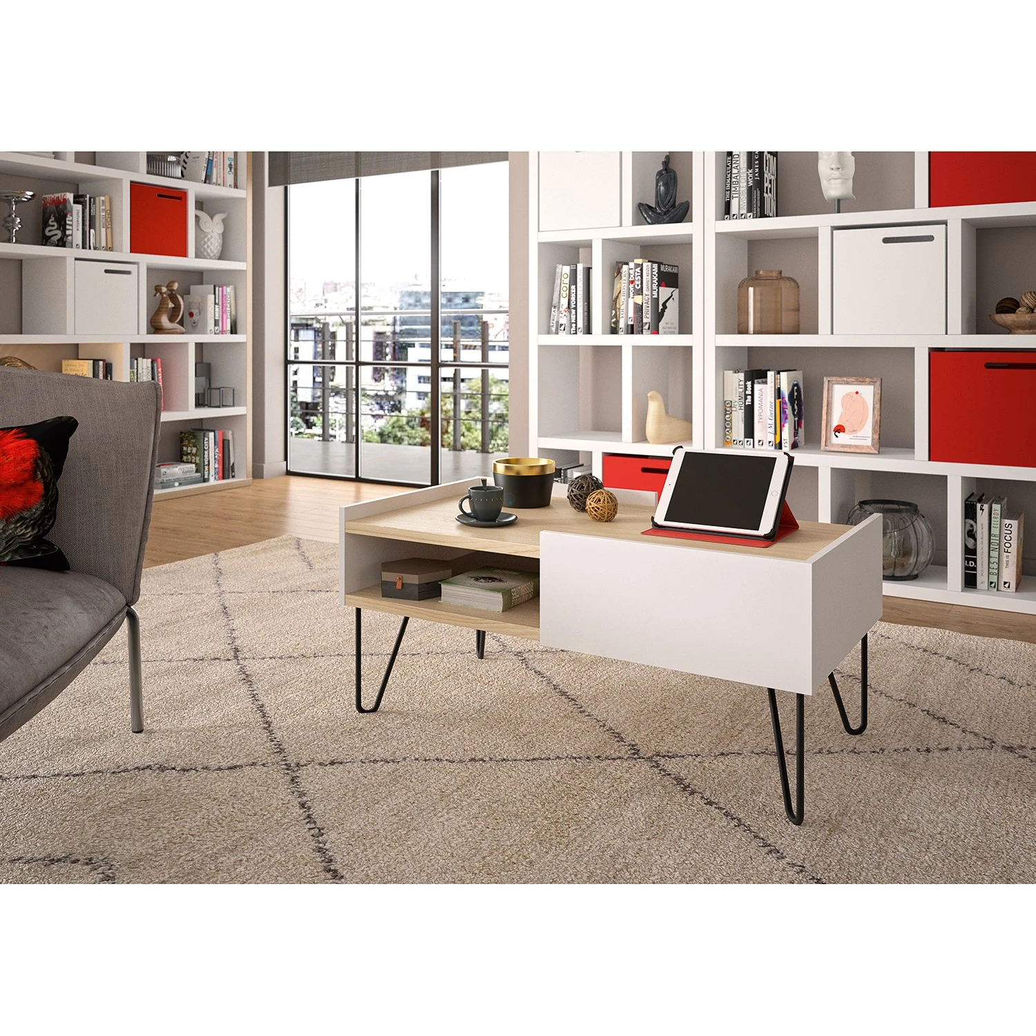 Temahome Couchtisch Nina - Echtholzfurnier / Metall - Eiche / Weiß 2 Temahome Couchtisch Nina - Echtholzfurnier / Metall - Eiche / Weiß – Bild 2