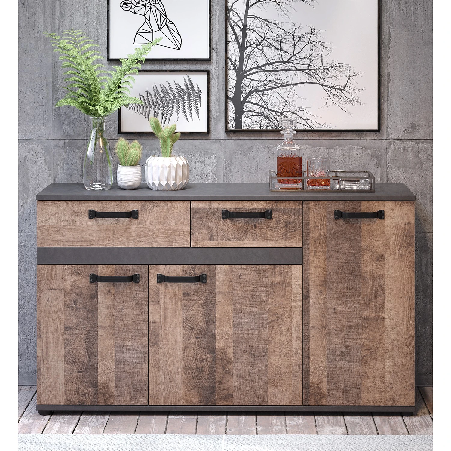 Trendteam Sideboard Stripe - Altholz Dekor / Grau 6 Trendteam Sideboard Stripe - Altholz Dekor / Grau – Bild 6