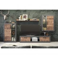 Trendteam Wohnwand Jazz (4-teilig) - Eiche Dunkel Dekor / Dunkelgrau