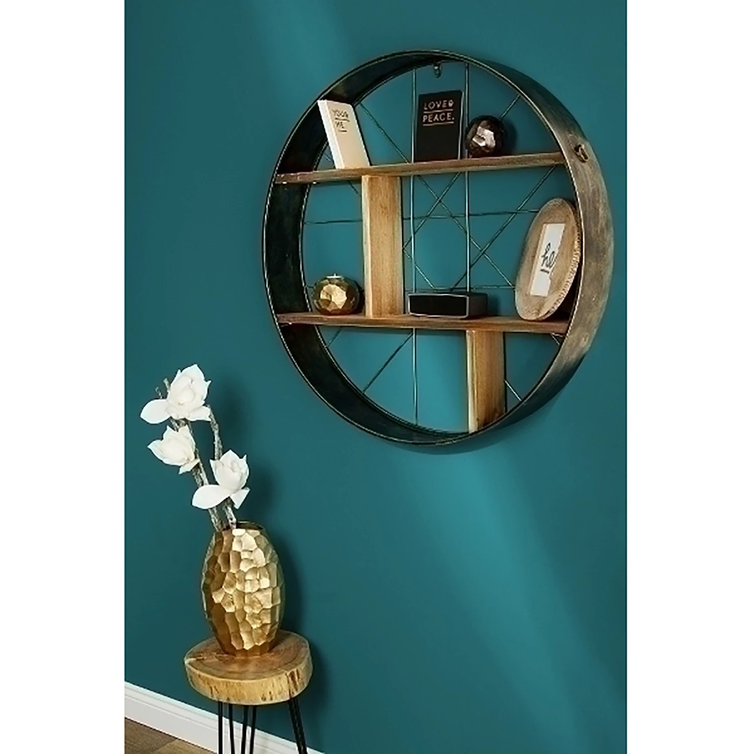 Ridgevalley Wandregal Coch - Eucalyptus teilmassiv - Eiche Dekor / Messing 2 Ridgevalley Wandregal Coch - Eucalyptus teilmassiv - Eiche Dekor / Messing – Bild 2